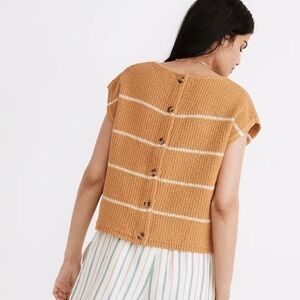Madewell Mustard striped Boatneck Button Back 100% cotton sweater size small
